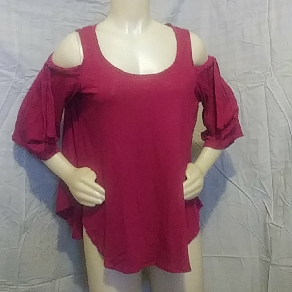 New EXPRESS Burgundy Cold Shoulder 3/4 Sleeve Sm